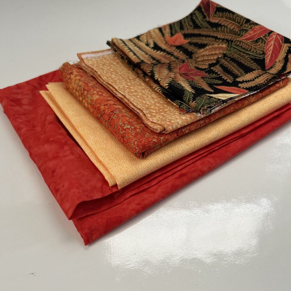 Lot of 5 Pieces Cotton Quilting Fabrics Orange Autumn Colors